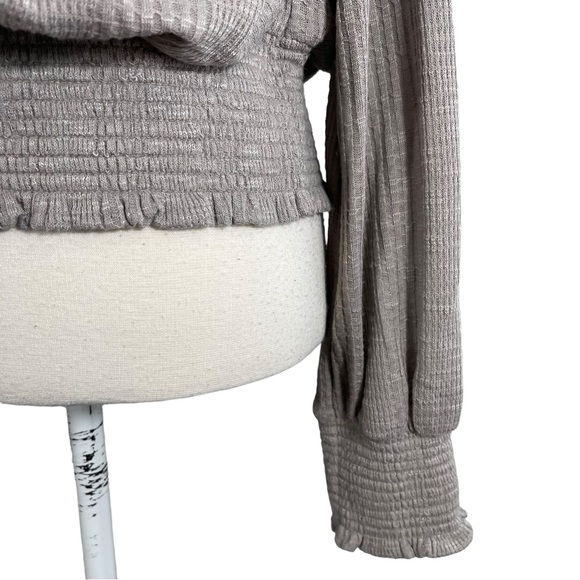 Free People Boulevard Top Textured Ruffle High Neck Taupe Gray, Size M - Picture 3 of 13
